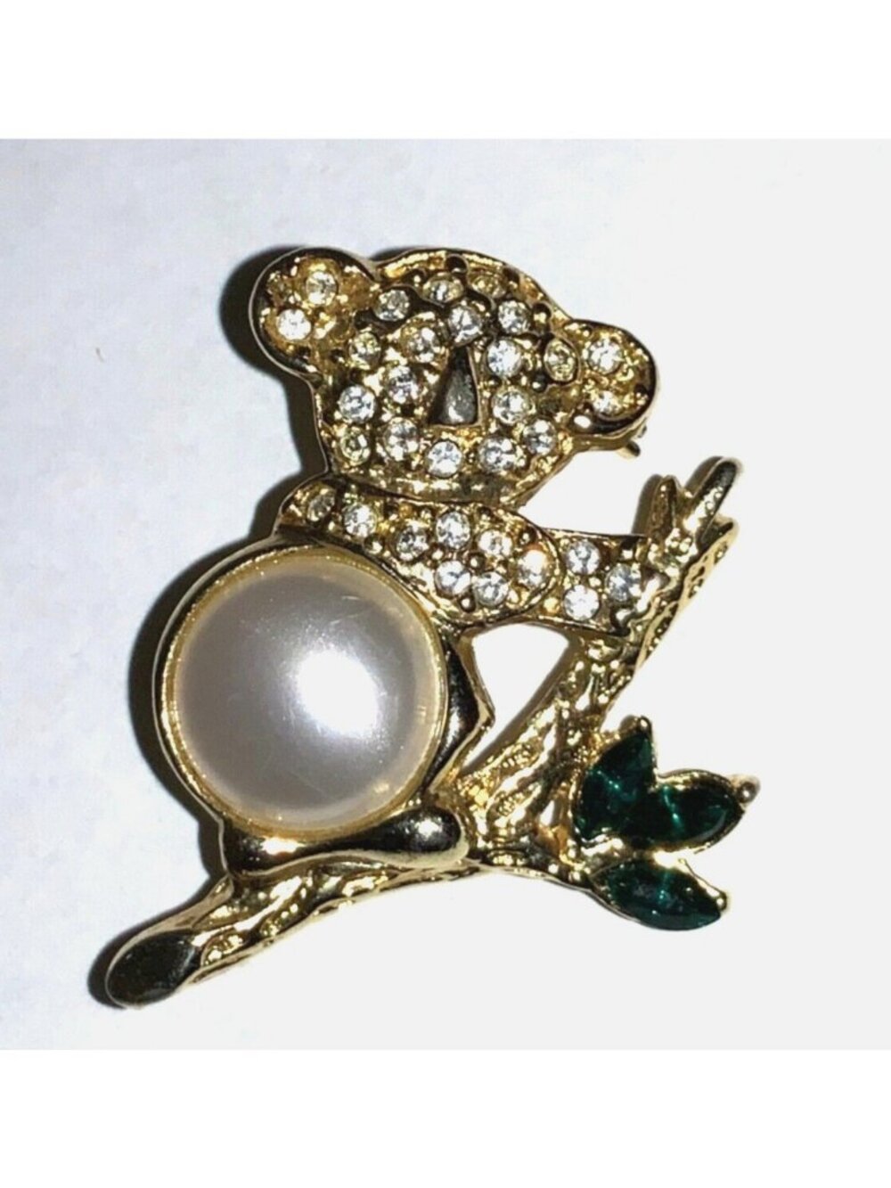 Koala Bear Gold Tone Pin Brooch Rhinestones Faux Pearl Women Jewelry